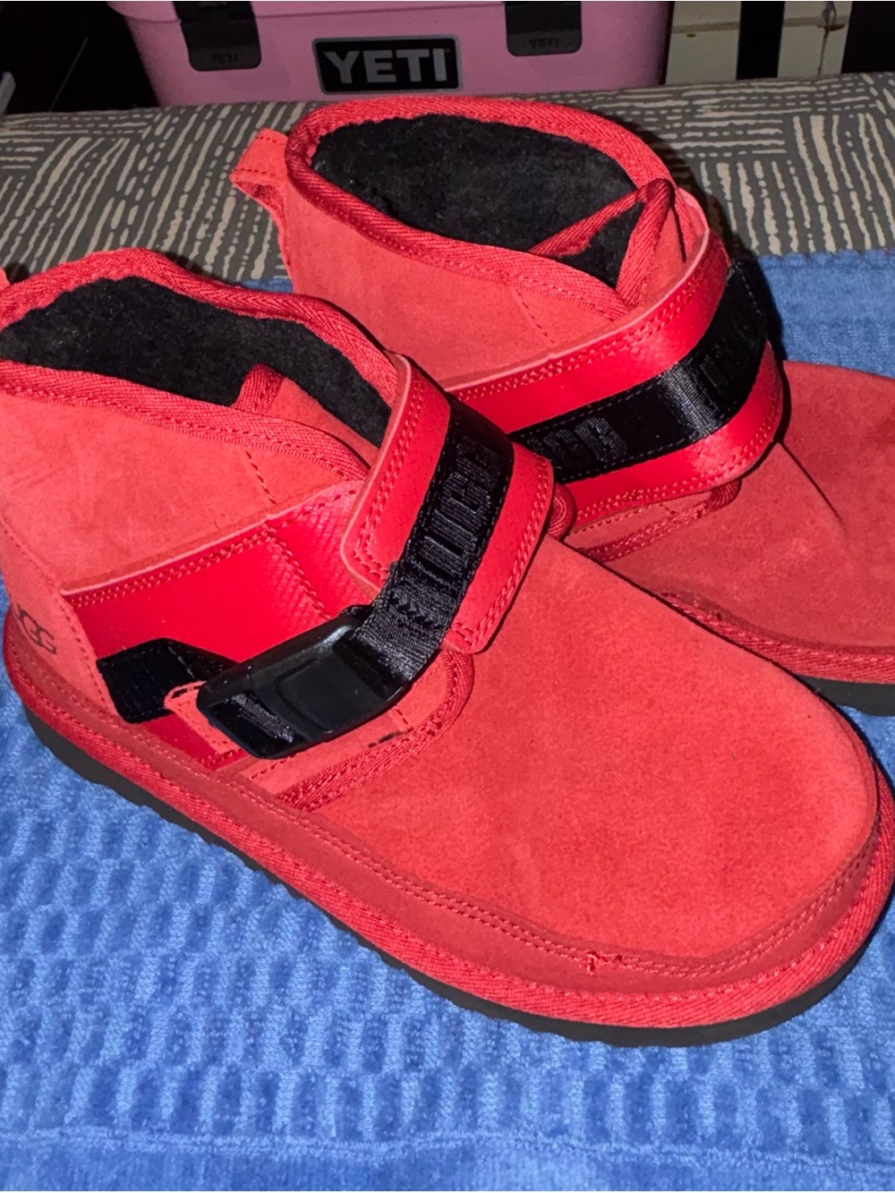 UGG Red Suede Women’s Winter Boots with Black Strap